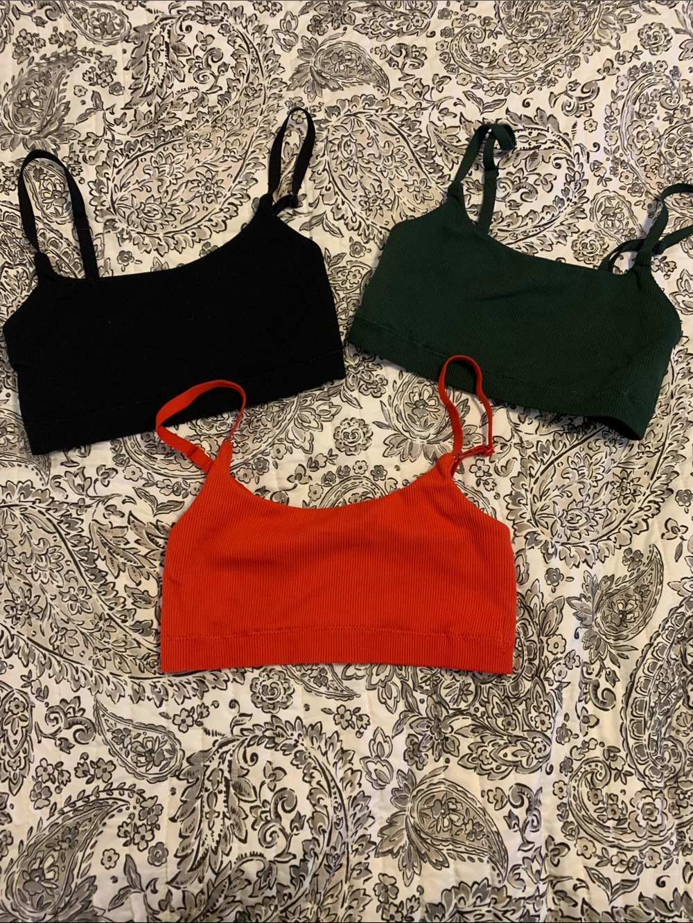 3-pack aerie Seamless Ribbed Bralette Camisole - Black, Green, Red-Orange